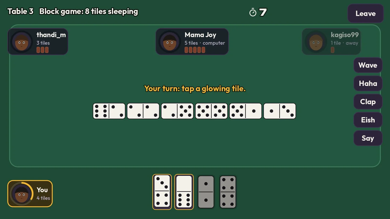 A live dominoes table with three players